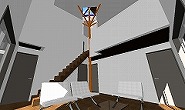 3D設計(BIM)基本設計・様々な案を3次元モデルで検討・a45案・インテリア・リビング見上げ