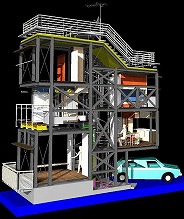一般的設計建設プロセス・実施設計・細部を検討・構造体・家具・手摺等詳細アイソメトリック